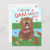 Valentijnsdag Cute Beaver geeft dam Pun Funny Briefkaart (Voorkant / Achterkant)