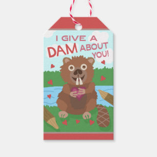 Valentijnsdag Cute Beaver geeft dam Pun Funny Cadeaulabel