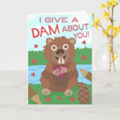 Valentijnsdag Cute Beaver geeft dam Pun Funny Kaart (Gele Bloem)