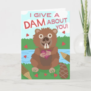 Valentijnsdag Cute Beaver geeft dam Pun Funny Kaart
