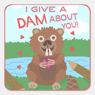 Valentijnsdag Cute Beaver geeft dam Pun Funny Vierkante Sticker