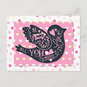 Valentijnsdag Cute Bird Polka Dots Briefkaart
