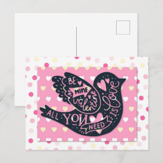 Valentijnsdag Cute Bird Polka Dots Briefkaart (Voorkant / Achterkant)