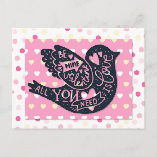 Valentijnsdag Cute Bird Polka Dots Briefkaart (Voorkant)
