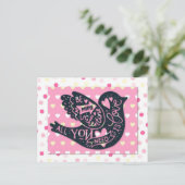 Valentijnsdag Cute Bird Polka Dots Briefkaart (Staand voorkant)