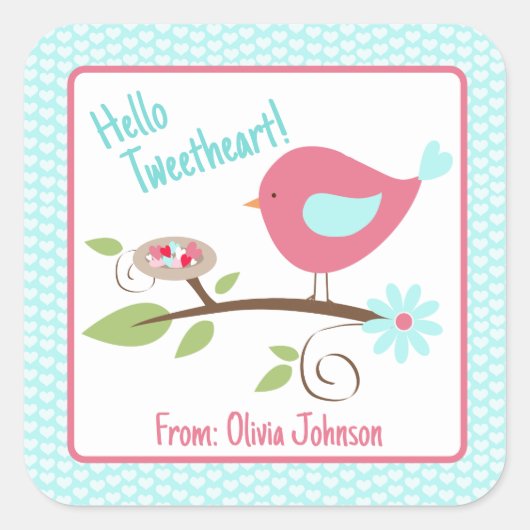 Valentijnsdag Cute Birdie Hallo TweeLiefvun Vierkante Sticker (Voorkant)