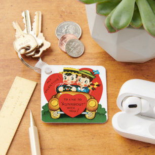  Valentijnsdag, Cute Boy en Girl in de auto Sleutelhanger