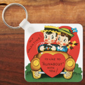  Valentijnsdag, Cute Boy en Girl in de auto Sleutelhanger (Voorkant)