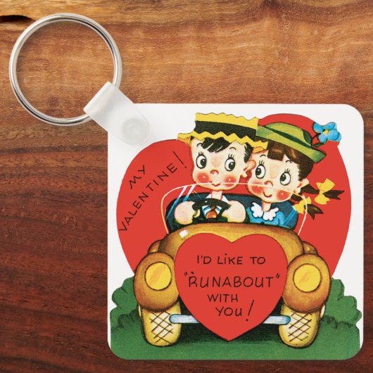  Valentijnsdag, Cute Boy en Girl in de auto Sleutelhanger (Voorkant)