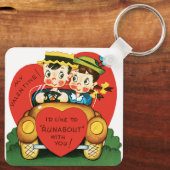  Valentijnsdag, Cute Boy en Girl in de auto Sleutelhanger (Achterkant)