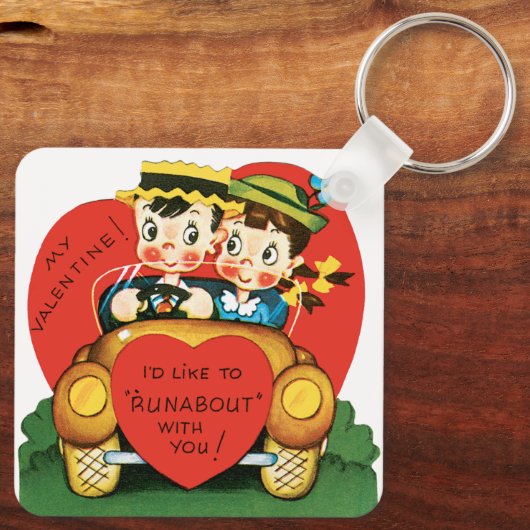  Valentijnsdag, Cute Boy en Girl in de auto Sleutelhanger (Achterkant)