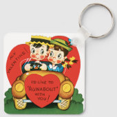  Valentijnsdag, Cute Boy en Girl in de auto Sleutelhanger (Achterkant)