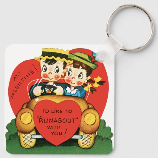  Valentijnsdag, Cute Boy en Girl in de auto Sleutelhanger (Achterkant)