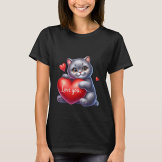 Valentijnsdag Cute Cat Hartjes Ballonnen Kunst ✨🐱 T-shirt