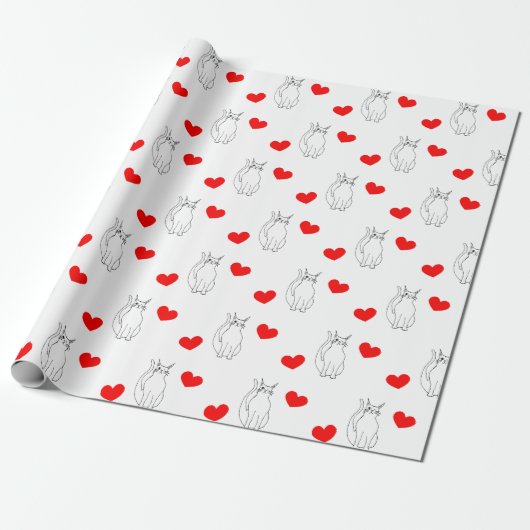 Valentijnsdag Cute Cat Hearts Classroom Party Cadeaupapier (Uitgerold)