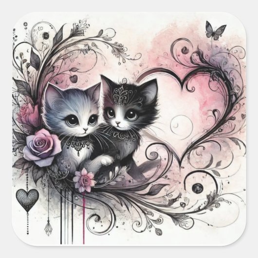 Valentijnsdag Cute Cats Sticker – Zoet Liefdesontw (Voorkant)