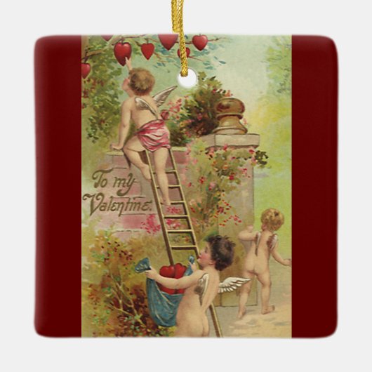 Valentijnsdag, Cute Cherubs klim Ladder Keramisch Ornament (Voorkant)