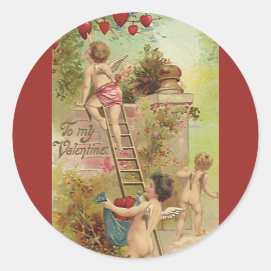 Valentijnsdag, Cute Cherubs klim Ladder Ronde Sticker (Voorkant)