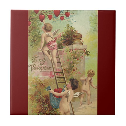  Valentijnsdag, Cute Cherubs klim Ladder Tegeltje (Voorkant)