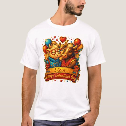 Valentijnsdag Cute Cow Koppel T-Shirt – Romantisch (Voorkant)