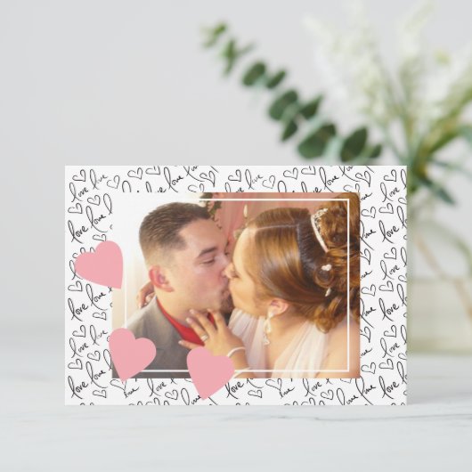 Valentijnsdag Cute Doodle Harten Foto Script Kaart (Staand voorkant)