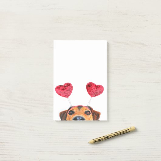 Valentijnsdag Cute Funny Dog Heart Headband Post-it® Notes (Op bureau)