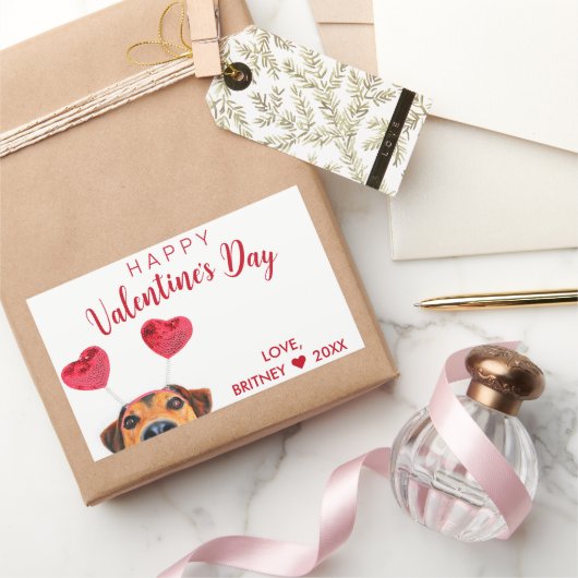 Valentijnsdag Cute Funny Dog Heart Headband Rechthoekige Sticker (Geschenken)
