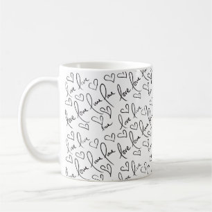 Valentijnsdag Cute Hand Drawn Hearts Black White Koffiemok
