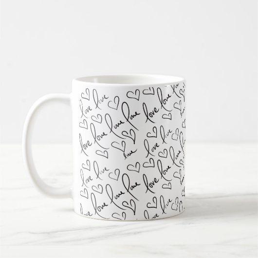 Valentijnsdag Cute Hand Drawn Hearts Black White Koffiemok (Links)