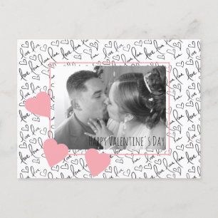 Valentijnsdag Cute Hand Getekende Harten Roze Foto Briefkaart
