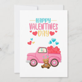 Valentijnsdag Cute Hearts Roze Truck Teddybeer Feestdagenkaart