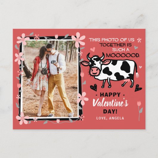 Valentijnsdag Cute Koe Custom Couple Photo Funny Briefkaart (Voorkant)