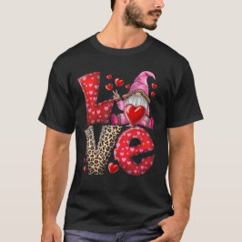 Valentijnsdag Cute Love Heart Gnome Leopard T-shirt
