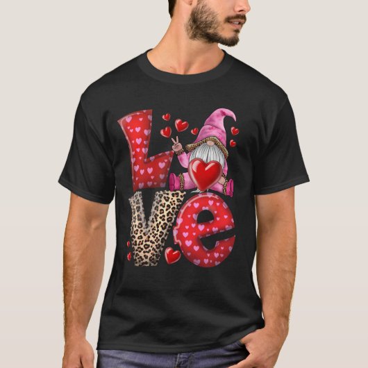 Valentijnsdag Cute Love Heart Gnome Leopard T-shirt (Voorkant)