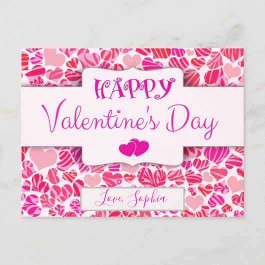 Valentijnsdag Cute Modern Red Roze Heart Briefkaart (Voorkant)