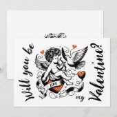 Valentijnsdag cute oranje hart cupido  feestdagenkaart (Voorkant / Achterkant)