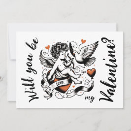 Valentijnsdag cute oranje hart cupido feestdagenkaart