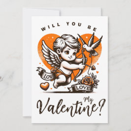 Valentijnsdag cute oranje hart cupido feestdagenkaart