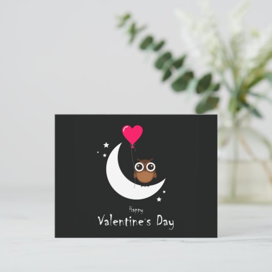 Valentijnsdag Cute Owl Briefkaart (Staand voorkant)