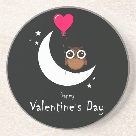 Valentijnsdag Cute Owl Zandsteen Onderzetter (Voorkant)