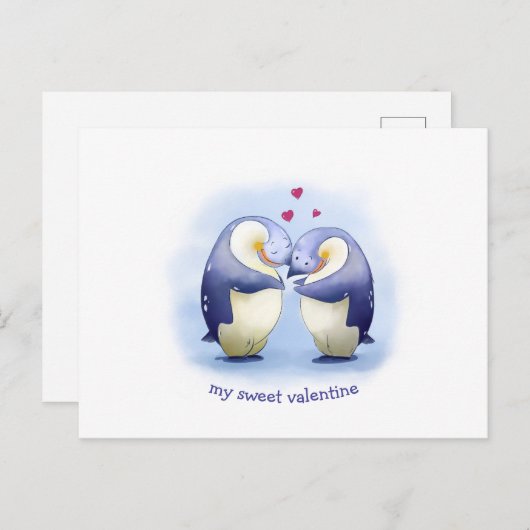 Valentijnsdag Cute Penguin Couple Briefkaart (Voorkant / Achterkant)