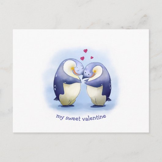 Valentijnsdag Cute Penguin Couple Briefkaart (Voorkant)