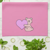 Valentijnsdag Cute Pink Beer met hart Theedoek (Gevouwen)