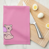 Valentijnsdag Cute Pink Beer met hart Theedoek (Quarter Fold)