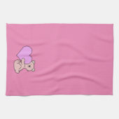 Valentijnsdag Cute Pink Beer met hart Theedoek (Horizontaal)