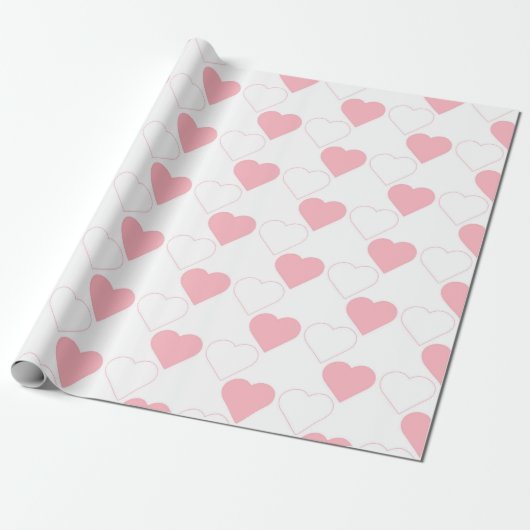 Valentijnsdag Cute Pink Heart Pattern White Cadeaupapier (Uitgerold)