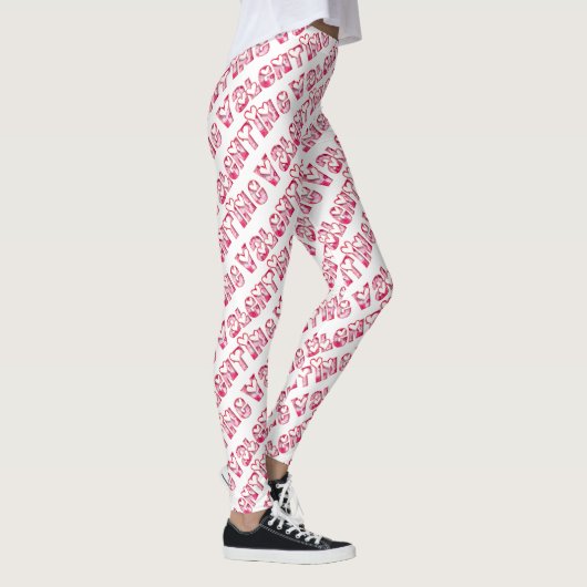 Valentijnsdag Cute Pink Hearts Typografie White Leggings (Rechts)