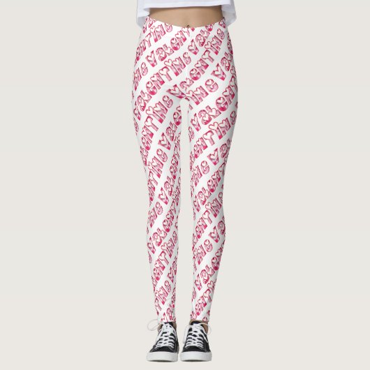 Valentijnsdag Cute Pink Hearts Typografie White Leggings (Voorkant)