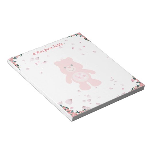 Valentijnsdag Cute Pink Teddy Bear Notitieblok (Schuin)