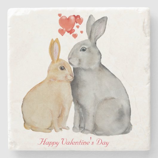 Valentijnsdag Cute Rabbit Stenen Onderzetter (Voorkant)